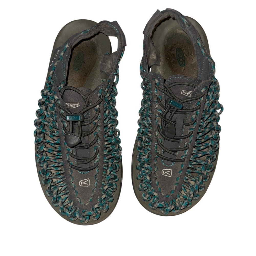 KEEN Uneek Women 8.5 Dark Grey Teal Braided Cord Sport Sandals 1014113